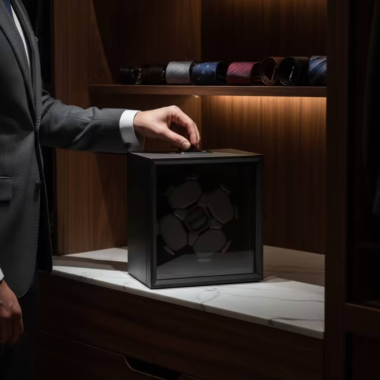 Quiet Luxury Watch Men - 4 Saatlik Saat Sarıcı, Abanoz Görünümlü