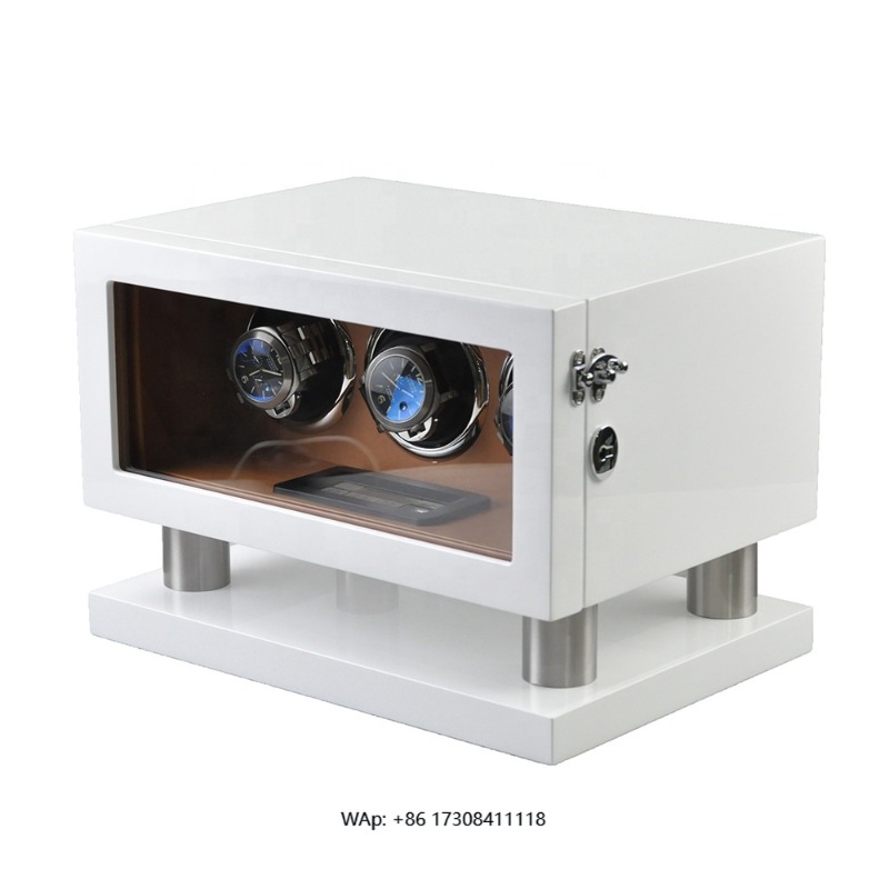 Luxury Watch Winder - Beyaz Kahverengi Deri Kontrolörlü Gyro Orbit
